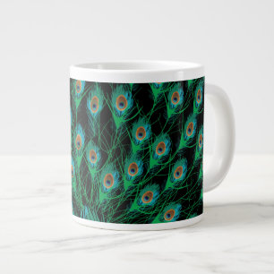 Illustratie met Peacock-veren op zwart Jumbo Beker