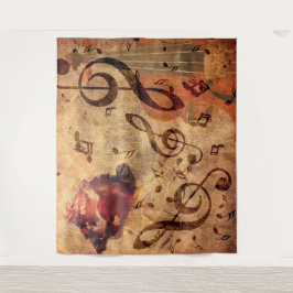  illustratie met roos en viool wandkleed