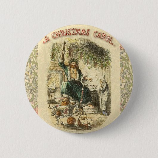 Illustratie met scrollende kerstcarol ronde button 5,7 cm (Voorkant)