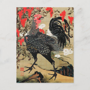 Illustratie Nandina en Rooster door Ito Jakuchu Briefkaart