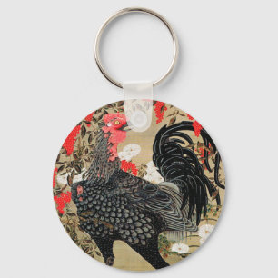 Illustratie Nandina en Rooster door Ito Jakuchu Sleutelhanger