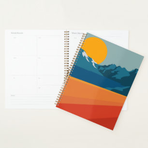 Illustratie Oranje blauw landschap van Retro Mount Planner