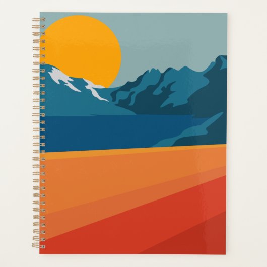 Illustratie Oranje blauw landschap van Retro Mount Planner (Voorkant)