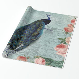 Illustratie pacock en Rozen Cadeaupapier