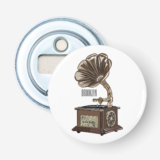 illustratie Platenspeler cartoon Button Flesopener (Voorkant)