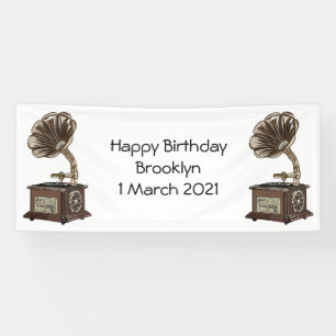 illustratie Platenspeler cartoon Spandoek