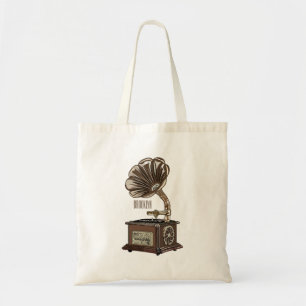illustratie Platenspeler cartoon Tote Bag