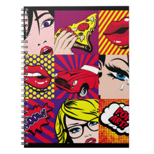 Illustratie pop Kaart, kunst, komiek, pop, ret Notitieboek