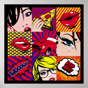 Illustratie pop Kaart, kunst, komiek, pop, ret Poster