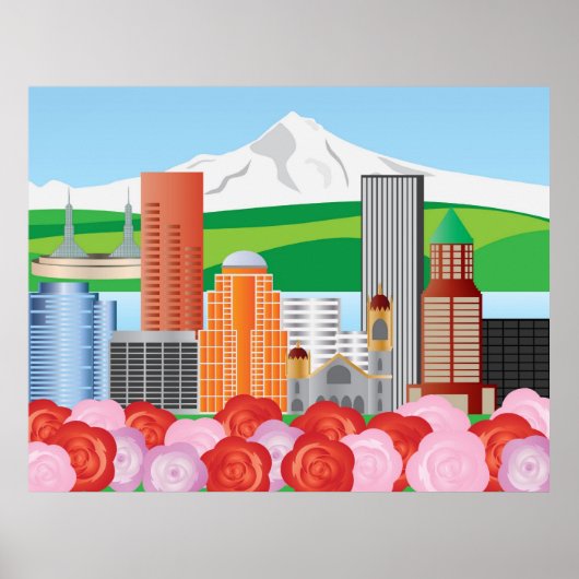 Illustratie Portland Oregon Skyline Poster (Voorkant)