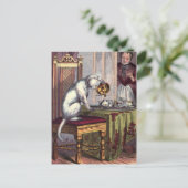 illustratie: Puss Making tea Briefkaart (Staand voorkant)