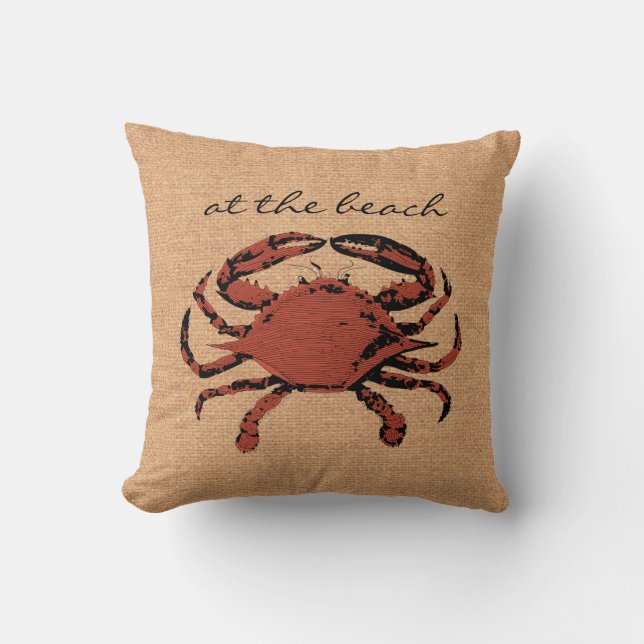 Illustratie rode krab - Nautical Burlap Home Kussen (Voorkant)