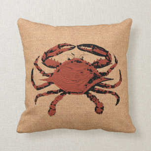 Illustratie  rode krab - Nautical Burlap Kussen