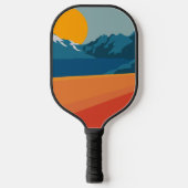 Illustratie rood blauw van het berglandschap van R Pickleball Paddle (Voorkant)