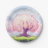 Illustratie roze bomen papieren bordje (Voorkant)