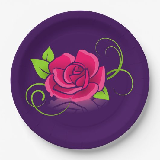 Illustratie roze Rose Papieren Bordje (Voorkant)