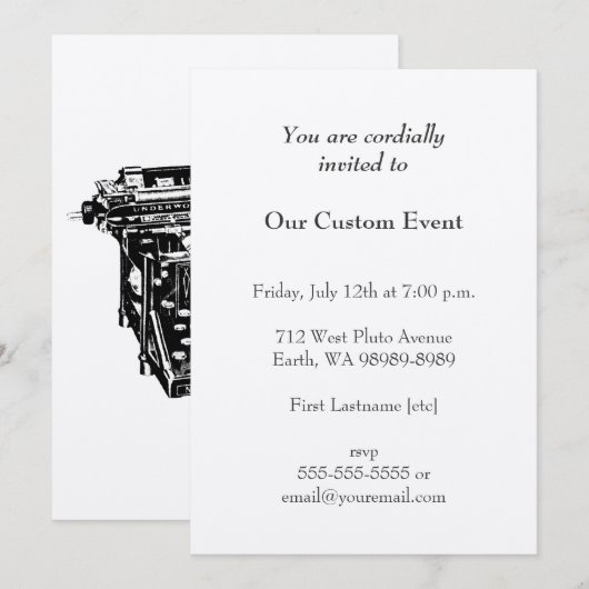 Illustratie  schrijfmachine kaart (Voorkant / Achterkant)