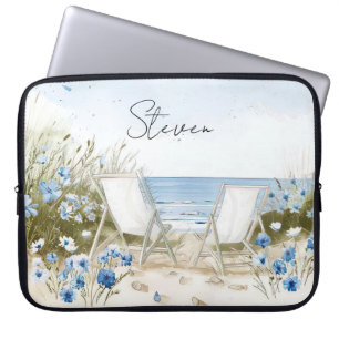 Illustratie Strandscène Pastelkleuren met naam Laptop Sleeve