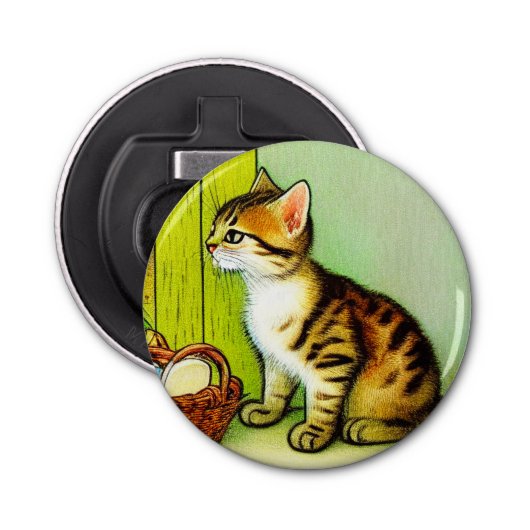 Illustratie tabby Cat Button Flesopener (Voorkant)