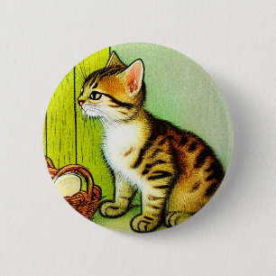 Illustratie tabby Cat Ronde Button 5,7 Cm