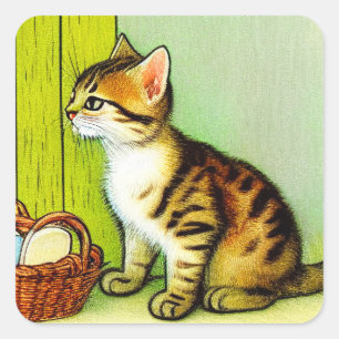 Illustratie  tabby Cat Vierkante Sticker