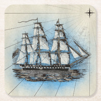  illustratie Tall Ship Nautical Illustration Vierkante Kartonnen Onderzetter