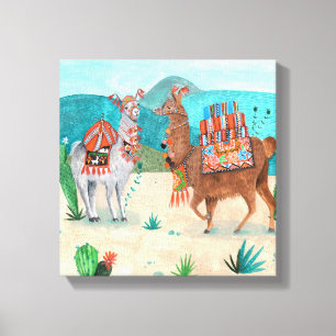 Illustratie Tropical Peru Llamas Canvas