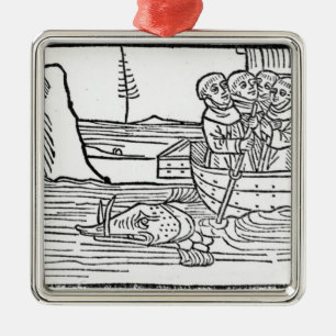 Illustratie uit "De reis van St. Brendan" Metalen Ornament