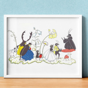 Illustratie uit een antiek kinderboek van Else Wen Poster