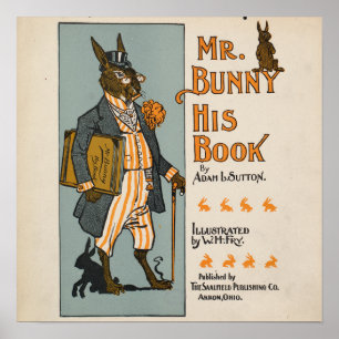 Illustratie uit oud kinderboek over konijnen poster