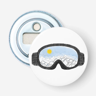 Illustratie Uitzicht Ski Goggles Mountain Button Flesopener