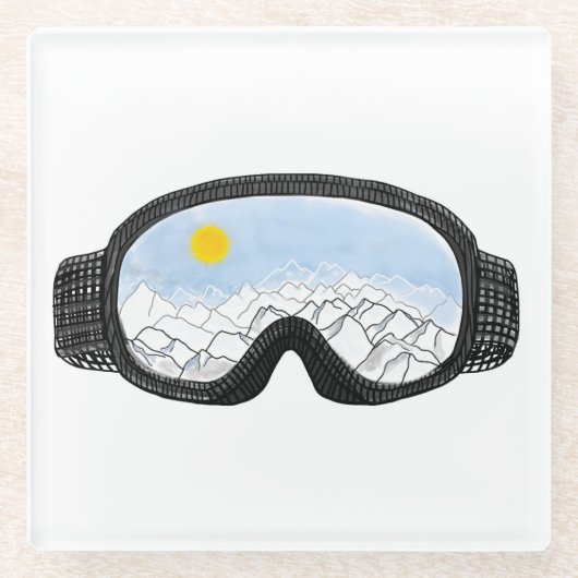 Illustratie Uitzicht Ski Goggles Mountain Glazen Onderzetter (Voorkant)