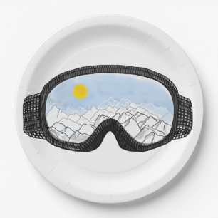 Illustratie Uitzicht Ski Goggles Mountain Papieren Bordje