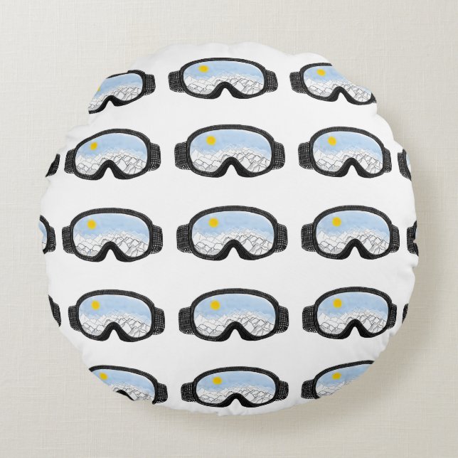 Illustratie Uitzicht Ski Goggles Mountain Rond Kussen (Voorkant)