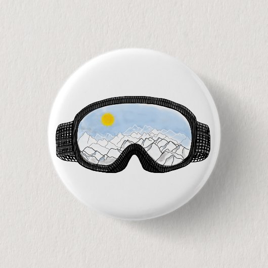 Illustratie Uitzicht Ski Goggles Mountain Ronde Button 3,2 Cm (Voorkant)