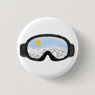 Illustratie Uitzicht Ski Goggles Mountain Ronde Button 3,2 Cm