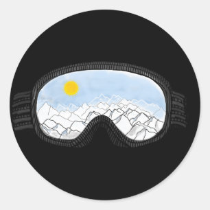 Illustratie Uitzicht Ski Goggles Mountain Ronde Sticker