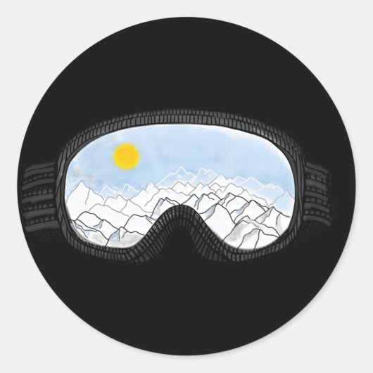 Illustratie Uitzicht Ski Goggles Mountain Ronde Sticker (Voorkant)