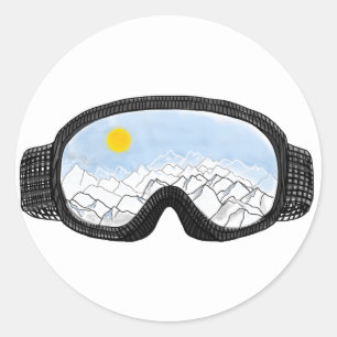 Illustratie Uitzicht Ski Goggles Mountain Ronde Sticker