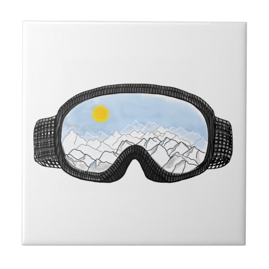 Illustratie Uitzicht Ski Goggles Mountain Tegeltje (Voorkant)