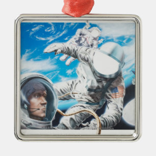 Illustratie van Amerikaanse astronauten in de ruim Metalen Ornament