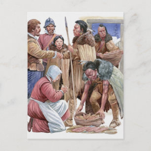 Illustratie van Amerikaanse Indianen die Engels ge Briefkaart