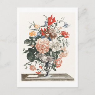 Illustratie van antieke bloemen in glazen vaas briefkaart