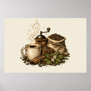 Illustratie van antieke koffiekop poster