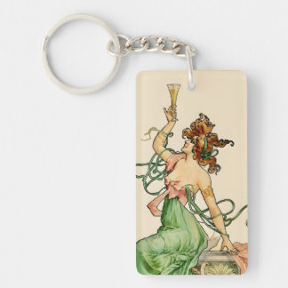 Illustratie van Art Nouveau Champagne-dame Sleutelhanger