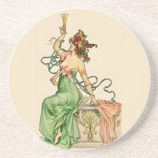 Illustratie van Art Nouveau champagne dames in vin Zandsteen Onderzetter