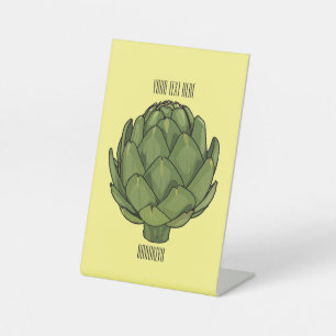 Illustratie van Artichoke cartoon Reclamebord Met Voetstuk