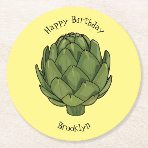 Illustratie van Artichoke cartoon Ronde Kartonnen Onderzetter