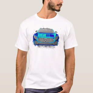 Illustratie van blauwe sportwagen in aquarel stijl t-shirt