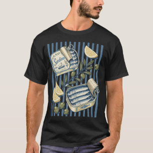 Illustratie van blik sardines uit het verleden t-shirt